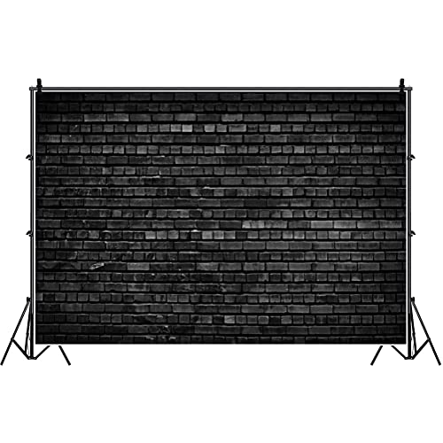 Laeacco 12x8ft Black Brick Wall Backdrop Dim Color Tone Rough Texture Brick Wall Photography Background Eatery Basement Decoration Wallpaper Online Live Background Adults Portraits - size: 12x8ft