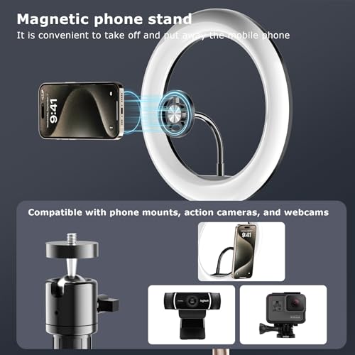 Desk Ring Light with Magnetic Phone Stand for Zoom Meetings, Ring Lights for Video Recording, 10" Laptop Light for Video Conferencing, Home Office, Streaming, YouTube, Webcam, Camera