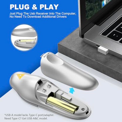 QUI Presentation Clicker Wireless Presenter Remote Clicker for PowerPoint Presentation Remote, PowerPoint Slide Advancer for Mac/Windows/Google Slide/Keynote, Silver, A - color: Silver