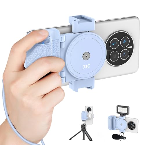 Phone Camera Grip Smartphone Photography Shooting Clip with Tripod Mount & Detachable Wireless Shutter Remote Control, Phone Selfie Grip Handle Stand for iPhone Samsung Android Phone Vlog Video Blue - color: Blue