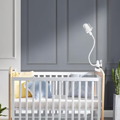 Baby Monitor Mount Holder Compatible with Infant Optics DXR-8/DXR-8 Pro, Momcozy BM01/BM03/BM04 and Other Cameras with 1/4" Threaded Hole, 16 inches Flexible Clip Clamp Mount Without Tools - color: White