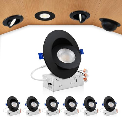 zouzai 4 Inch Gimbal LED Recessed Lights, Black, 6 Pack, with Junction Box, 360°+ 90° Adjustable, 5CCT 2700K-5000K, Dimmable, Canless Eyeball Downlight, CRI90+, 980LM 10W 120V, ETL - color: Black-4 inch, size: 6 Pack