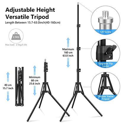 2 Packs RGB LED Video Light with Adjustable Tripod Stand/White Filters, Dimmable 2500-6500K USB Video Conference Lighting Kit for YouTube Photography/Game Zoom Live, Streaming,TikTok, 1.6M