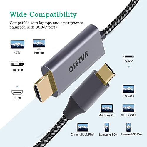 OseTub 4K USB C to HDMI Cable 10ft [Braided, High Speed] – Mirror iPhone 15 Pro/MacBook to TV for Movies, Work, Zoom – Compatible with MacBook Pro/iPad Pro/Galaxy S23/Monitor - size: 10ft/3m