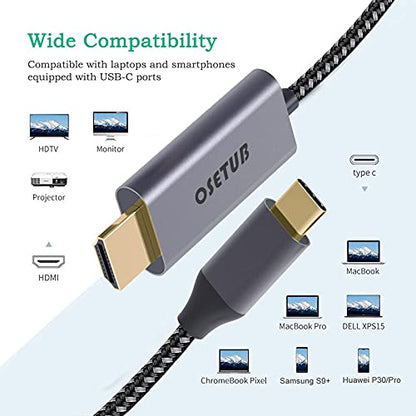 OseTub 4K USB C to HDMI Cable 10ft [Braided, High Speed] – Mirror iPhone 15 Pro/MacBook to TV for Movies, Work, Zoom – Compatible with MacBook Pro/iPad Pro/Galaxy S23/Monitor - size: 10ft/3m