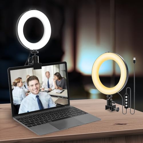 6" Ring Light with Clamp Mount & 10 Brightness Level，Desktop Light for Remote Meeting, YouTube, Selfie, Makeup, Live