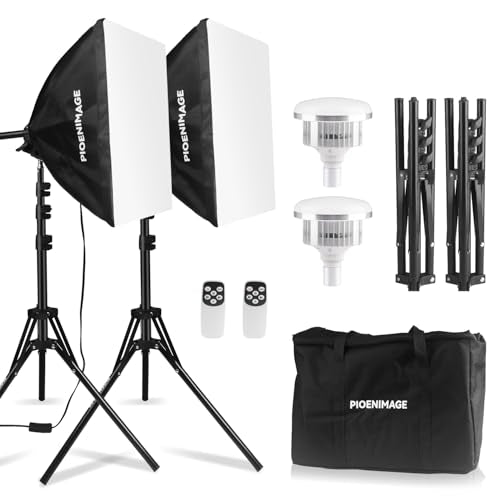 Softbox Lighting Kit, Softbox Photography Lighting Kit, 2Sets | 17in Softbox with PET Fabric, Folding Lighting Tripod, 85W 2700-6500K LED Bulb, Studio Lights for Portrait, Video Recording - color: 2 Pcs 17x17in Softbox Sets