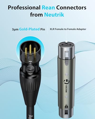 AA AUDIO ACCESSORY XLR Male to 1/4 Cable with XLR Female to Female Adapter Bundle, Rean Connectors from Neutrik, Kevlar-Reinforced Nylon Braided TRS Cable, Balanced Quarter Inch Cord, 10ft, OFC - size: 10ft, style: XLR Male to 1/4 & XLR Adapter