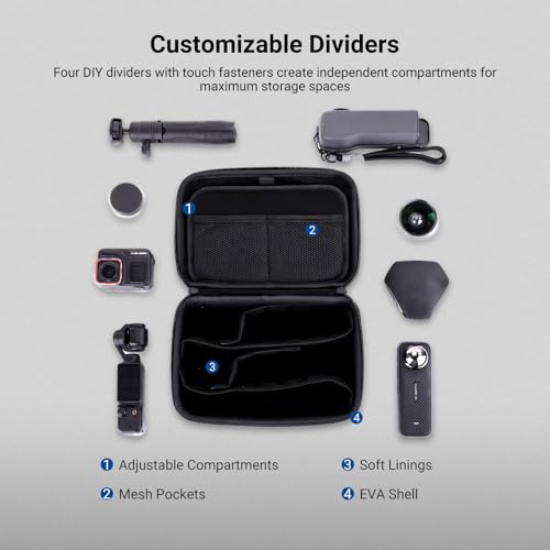NEEWER Carrying Case for Action Camera & Accessories, Splashproof Protective Storage Bag with DIY Dividers & Mesh Pockets Compatible with GoPro DJI Osmo 360 Action 5 Pro Pocket 3 Lens, PB27