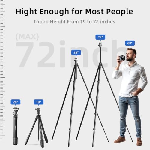 KINGJOY 72'' Aluminum Camera Tripod, Travel Tripod with 360° Ball Head, Phone Holder, Carry Bag, Wireless Remote Control, Compatible with DSLR, Phone, Spotting Scopes, Laser Level, Max Load 11 lb