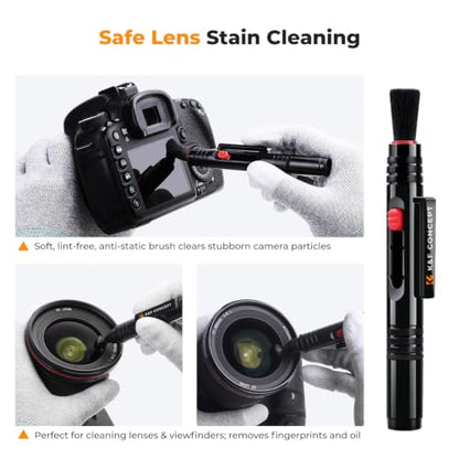 K&F CONCEPT 10-in-1 Camera Lens Cleaning Kit for DSLR Camera Lens Filter Cell Phones with Advanced Silicone Air Blower*1+Short Nozzle*1+Long Nozzle*1+Cleaning Cloth*6+Cleaning Pen*1+15ML Cleaner*1