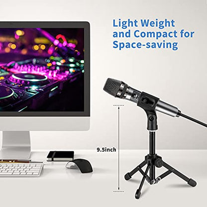Microphone Stand Desk, BILIONE Portable Foldable Tripod with Mic Clip Holder Adjustable Desktop Microphone Stand for Dynamic Microphone