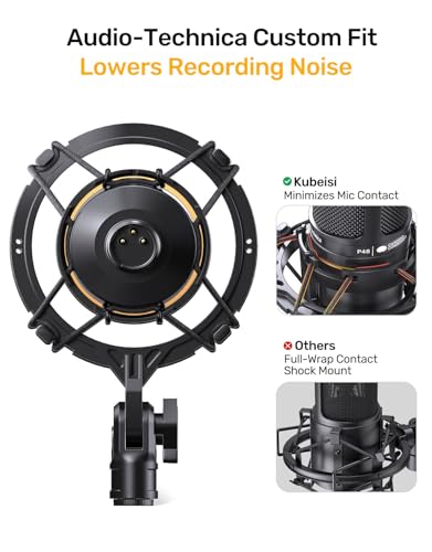Custom AT2020 Microphone Shock Mount with Metal Pop Filter, Anti-Vibration Suspension Shock Mount Mic Holder Clip Compatible with Audio Technica AT2020 AT2035 AT2020USB ATR2050 AT3035 AT3060 Mic