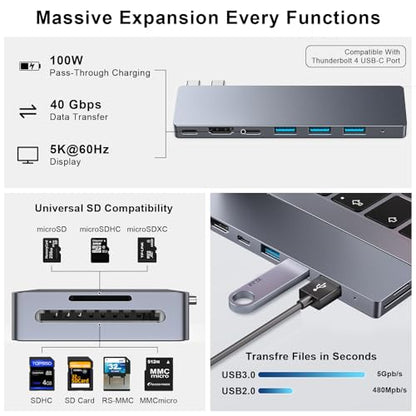 USB C Hub, 8 in 2 USB Adapter for MacBook Pro Air, Thunderbolt 4 Dock 100W PD, 40Gbps, 4K HDMI, USB C 3.0, 3 USB A 3.0, SD/TF Card Reader, Compatible with MacBook Pro Air M1/M2/M3/M4 - size: 9820 Gray
