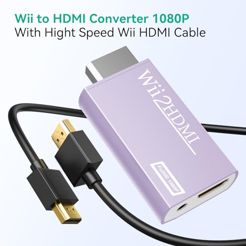 GANA Wii to HDMI Converter Adapter with Hdmi Cable Connect Wii Console to HDMI Display in 1080p Output Video with 3.5mm Audio Supports All Wii Display Modes Purple - color: wii to hdmi Purple
