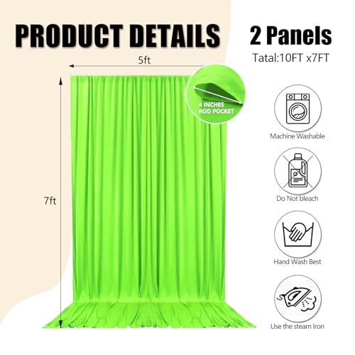 10ft x 7ft Fresh Green Backdrop Curtains for Parties, Fabric Satin Background Curtain with Rod Pockets for Weddings, Birthday, Baby Shower, Photography, Graduation Party Backdrop Drapes, 2 Panels - color: Fresh Green