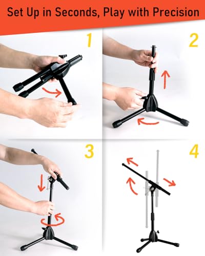 Stage Rocker Foldable Tripod Low-Profile Mic Boom Stand, 2 Pack - Height Extending from 9.6'' to 16.9'', w/Adjustable Telescoping Arm Up to 9'', Lightweight, Black, Powered by Hamilton(SR610121B-2PK) - size: 2 Pack