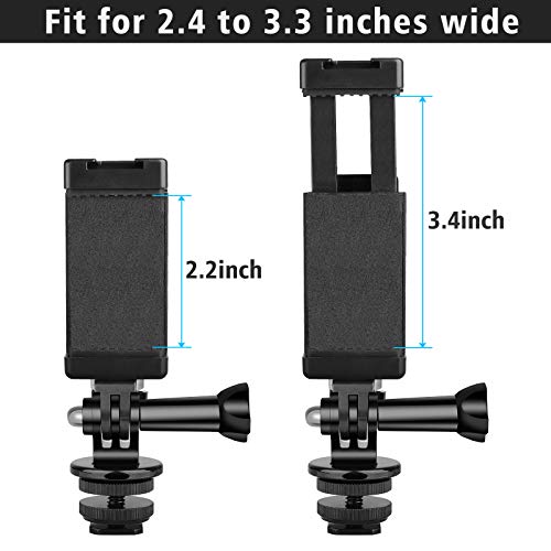 Anwenk Phone Holder Hot Shoe Mount Adapter with Cold Shoe Mount for Microphone/ Flash Light Compatible with Gopro Hero DJI Osmo Action Camera Smartphone, Attach on DSLR Camera / Ring Light/ Tripod