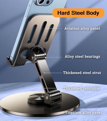 Desktop Phone Holder, Metal Cell Phone Stand for Desk, Fully Adjustable/Foldable/360 Degree Rotating Phone Cradle Dock for iPhone iPad and More Cellphone/Tablet/Switch-Silver Grey