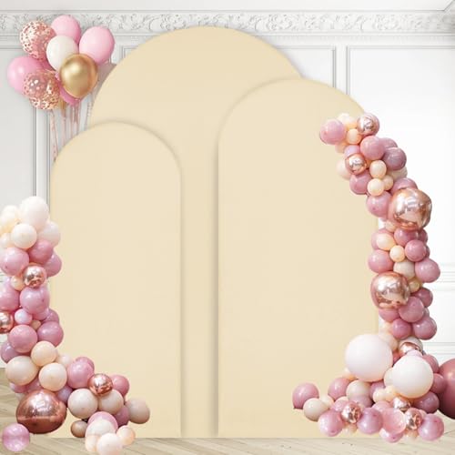 WEERRW Wedding Arch Cover Beige Spandex Fitted Set of 3 Balloon Arch Stand Covers Round Top Chiara Stretchy Backdrop for Birthday Party Baby Shower Banquet Decoration (6FT, 6.6FT, 7.2FT) - color: Beige, size: 6FT, 6.6FT, 7.2FT