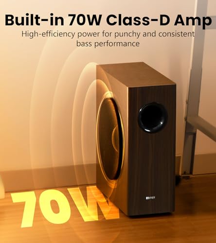 Edifier T5s Powered Active Subwoofer with 70W RMS, 8" Long-Throw Woofer, Deep Bass (35Hz) Speaker, Built-in Amp, Low Distortion, Phase Selector & Energy-Efficient for Home & Studio Audio, Black - color: Black
