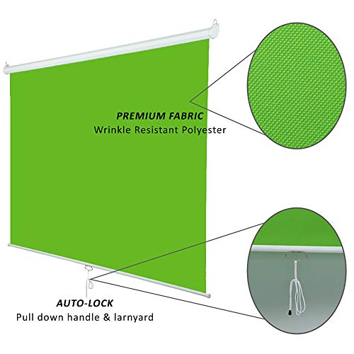 【Wider Style】 KHOMO Gear Green Screen 84 x 84 inch - Extra Large Pull Down Projector Green Screen Backdrop - Portable Collapsible Roll Down Projector Screen - color: Green - White Metal Frame