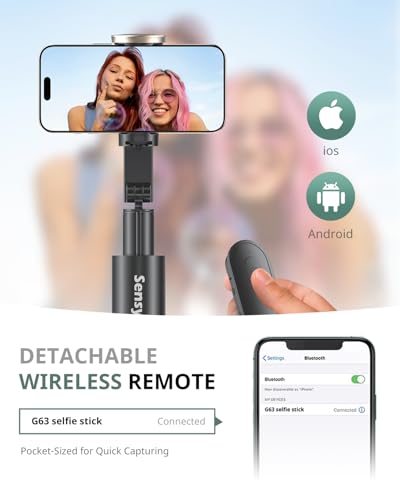 Sensyne 63" Selfie Stick Tripod, Extendable Phone Tripod with Wireless Remote Compatible with Cell Phones for Selfies, Photography,Video, Live Stream - size: 63in