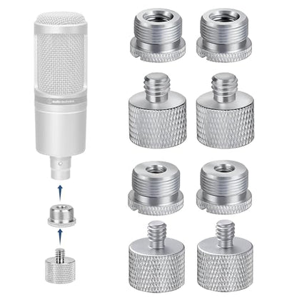 IXTECH Mic Stand Adapter Set 8 pieces Metal Microphone Stand Screw Thread Adapter 5/8 Female to 3/8 Male 3/8 Female to 5/8 Male 5/8 Female to 1/4 Male 1/4 Female to 5/8 Male Tripod Adapter ADP03A Slvr - color: Silver