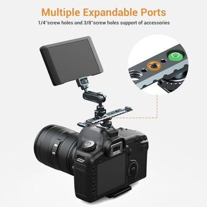 Dual Cold Shoe Mount for Vlogging, Metal Microphone Mount with 1/4" Tripod Screw, Hot Shoe Mount with 4 Screw Holes, Flash Bracket Suitable for DSLR Camera,Microphone Audio Recorder Monitors