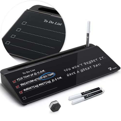 TOWON Black Desktop Whiteboard with todo List Templates, White Board Dry Erase Small for Desk, Glass Reminder Memo Notepad to-do List Dry Erase with Storage, Lined & Free Section, 16x7 Inches - color: Line Black