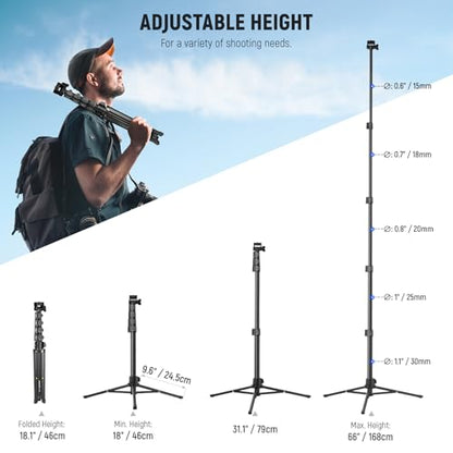 NEEWER Basic Phone Tripod for iPhone & Camera w/Remote & Phone Holder, 66" Metal Selfie Stick Travel Vlog Cell Phone Stand, Portable Camera Cellphone Holder Mount for Video Recording Filming, TS03