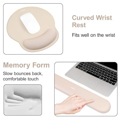 MOSISO Wrist Rest for Keyboard Mouse Pad Set, Large Gaming Deskpad&Circle Curved Mousepad&Keyboard Wrist Rest&Coaster, Ergonomic Non-Slip Mousepad&Easy Typing Pad with Silicone Lining, Apricot - color: Apricot