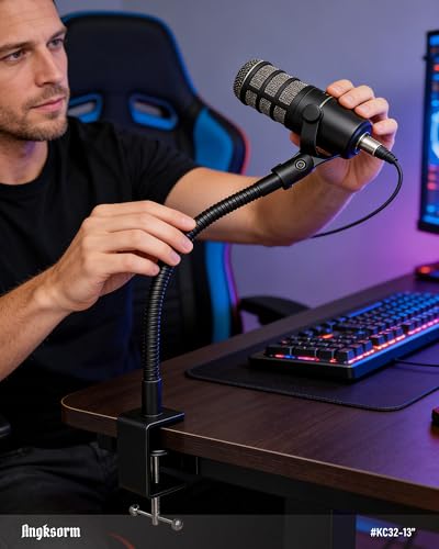 13-INCHS Flexible Gooseneck Microphone Stand with Heavy Duty Desk Clamp for Podcast, Meetings, Lectures, Radio Broadcasting Studio, Live Broadcast Equipment, TV Stations - size: 13-INCH