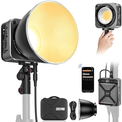 ZHIYUN Molus G200 [Official] 200W COB Video Light, Portable Continuous Output Lighting,2700-6500K 9460 lux@1m, LED Photography Lighting with Bowens Mount, APP Control, Ultra Quiet for Video Recording - size: 200W