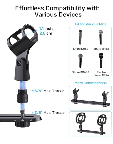 Stereo Array Spacing Mic Bar Mount, Aluminum Dual Microphone Holder with Ruled Markings & Adjustable Positioning, Fits 5/8", 3/8" & 1/4" Stands, Ideal for XY/ORTF Recording, Studio, Podcasting - size: Mic Bar