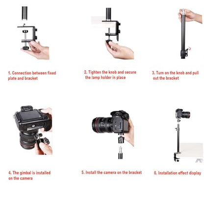 Camera Desk Mount Table Stand - Height & Angle Adjustable Light Stand 360° Rotation, Lightweight Aluminum for Live Streaming, Video Conferencing | Ideal for Content Creators, Photographers