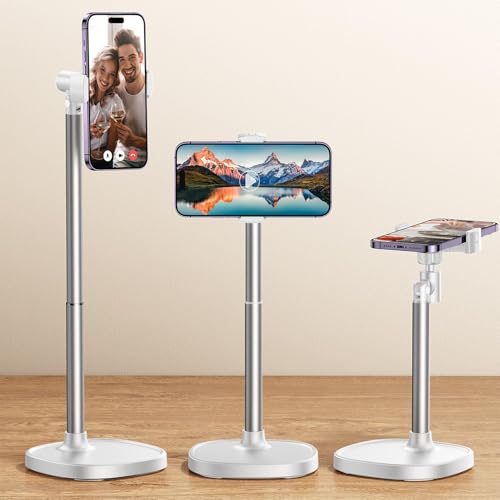 DIMONCOAT Adjustable Aluminum Alloy Cell Phone Stand - White, Universal Compatibility with 4-7 inch Devices, 180° Flip & 360° Rotation - color: WHITE - 6X STABLE WEIGHTED BASE, size: For 4-7 Inch