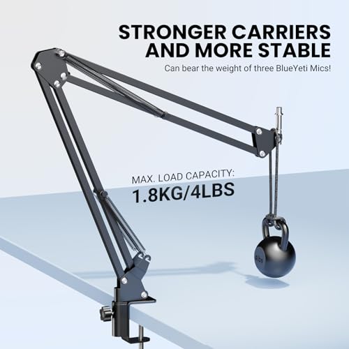 Microphone Arm Stand,Heavy Duty Adjustable Suspension Boom Scissor Microphone Stand with Clamp Clip & 3/8" to 5/8" Adapter and Cable Ties for Podcast, Streaming, Gaming, Recording