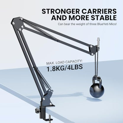 Microphone Arm Stand,Heavy Duty Adjustable Suspension Boom Scissor Microphone Stand with Clamp Clip & 3/8" to 5/8" Adapter and Cable Ties for Podcast, Streaming, Gaming, Recording