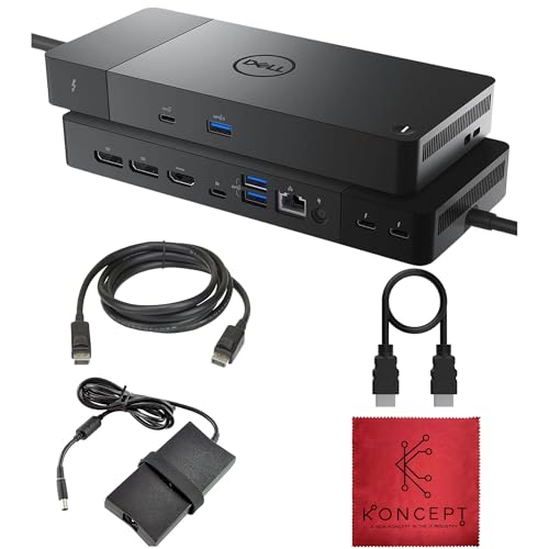 WD22TB4 Dell Thunderbolt 4 Dock 40Gbps USB-C/USB-A 1 Year Warranty - Docking Station with 180W, HDMI, DisplayPort Cables & Cleaning Cloth – Supports Dual/Triple Monitors & 4K Displays