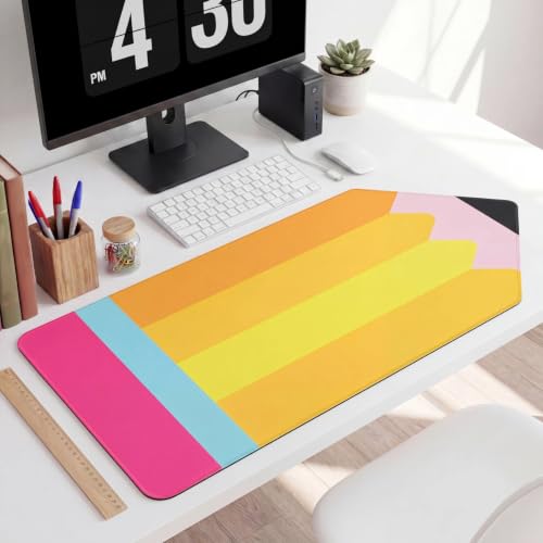 Chumia Pencil Teacher Desk Mat 32 x 16 Inches Lagre Keyboard Mouse Pad Back to School Desk Accessories Gift Teacher Appreciation Gift for Women Pencil Theme Classroom Office Table Decor
