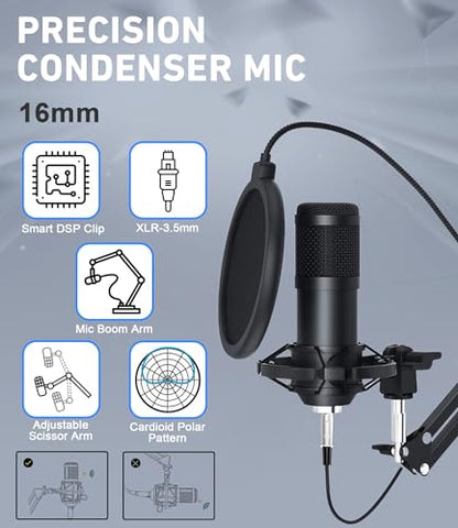 SkillDance Podcast Equipment Bundle for 2 with Soundboard & 2 Microphones, Plug-and-Play Setup for iPhone, Laptop & PC, Streaming & YouTube