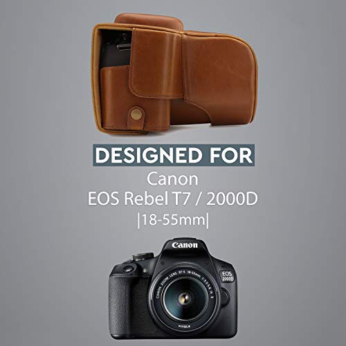 MegaGear MG1609 Ever Ready Leather Camera Case compatible with Canon EOS Rebel T7 (18-55mm), 2000D (18-55mm) - Light Brown - color: Light Brown