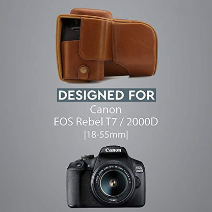 MegaGear MG1609 Ever Ready Leather Camera Case compatible with Canon EOS Rebel T7 (18-55mm), 2000D (18-55mm) - Light Brown - color: Light Brown