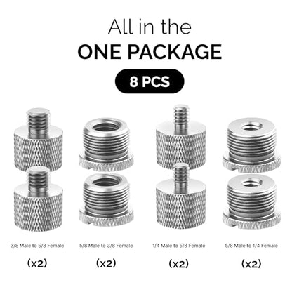 IXTECH Mic Stand Adapter Set - 8pcs Metal Tripod Adapter - 5/8" to "3/8" & "1/4" Male/Female Threads - ADP01 Silver - color: 8 ADAPTER
