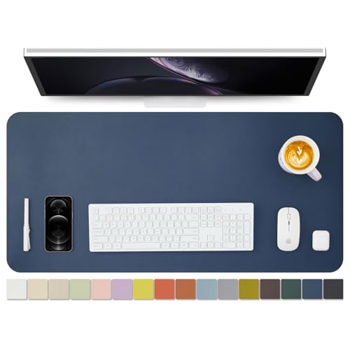 Leather Desk Mat - Non-Slip PU Desk Pad for Office and Home - Desk Organization and Accessories - Ideal for Large Mouse Pad and Desk Mats on Top of Desks (Dark Blue,36"x 17") - color: Dark Blue, size: 36" x 17"