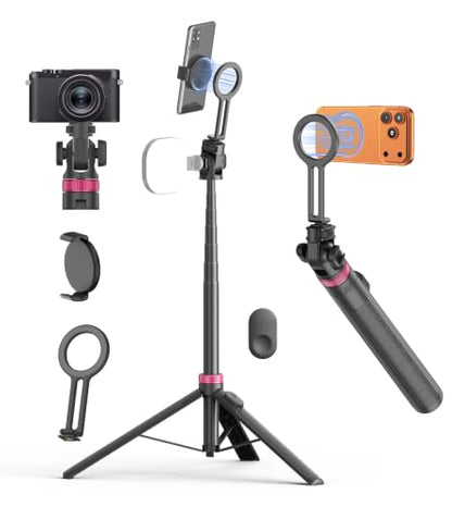 Gahenwo 69" Magnetic Phone Tripod for All Phones,Selfie Stick for Magsafe with Rechargeable Remote & Phone Mount ,Portable Stand with Tripod Leg for iPhone/Android,Camera Mounts & Clamps,Photo,Travel