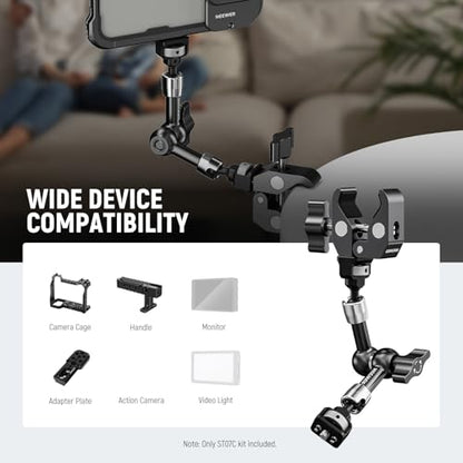 NEEWER 7" Articulating Magic Arm Clamp Mount with Super Clamp, Camera Monitor Mount with 1/4" 3/8" ARRI Locating Pins & Holes for DSLR Action Camera Video Light Compatible with SmallRig Cage, ST07C - style: ST07C w/Clamp