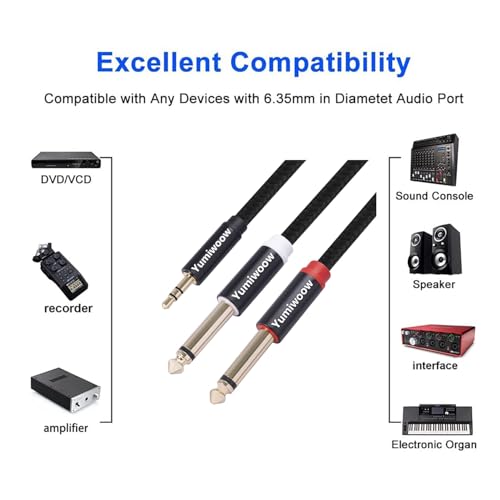 3.5mm to Dual 1/4 Adapter 1/8 to 6.35mm TS Mono Audio Cable Stereo Breakout Cord Y Splitter Compatible with iPhone, iPod, Computer Sound Card, Headphone, Speaker, Home Stereo System (6.6FT/Pack) - size: 6.6FT/2Pack