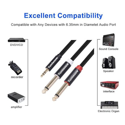 3.5mm to Dual 1/4 Adapter 1/8 to 6.35mm TS Mono Audio Cable Stereo Breakout Cord Y Splitter Compatible with iPhone, iPod, Computer Sound Card, Headphone, Speaker, Home Stereo System (6.6FT/Pack) - size: 6.6FT/2Pack